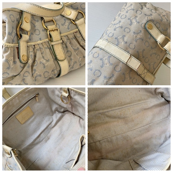 Celine blue and white monogram canvas and leather satchel bag - Picture 5 of 8